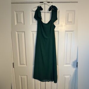 Dark Green Midi Strap Tie Dress